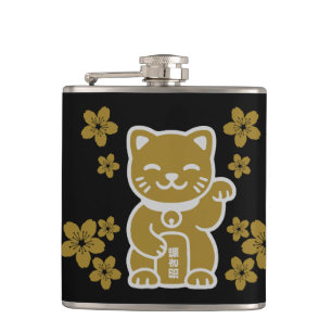 Petaca Maneki-neko japonés de oro