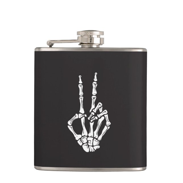 Petaca Mano de esqueleto con signo de paz (Anverso)