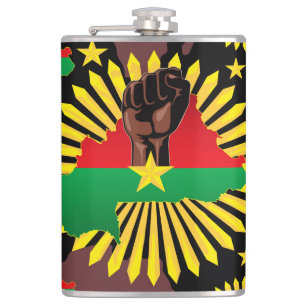 Petaca Mapa de Burkina, bandera y puño de la revolución