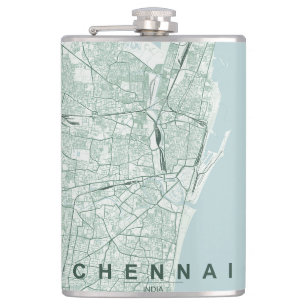 Petaca Mapa de la ciudad de Chennai India Diseño Mínimo