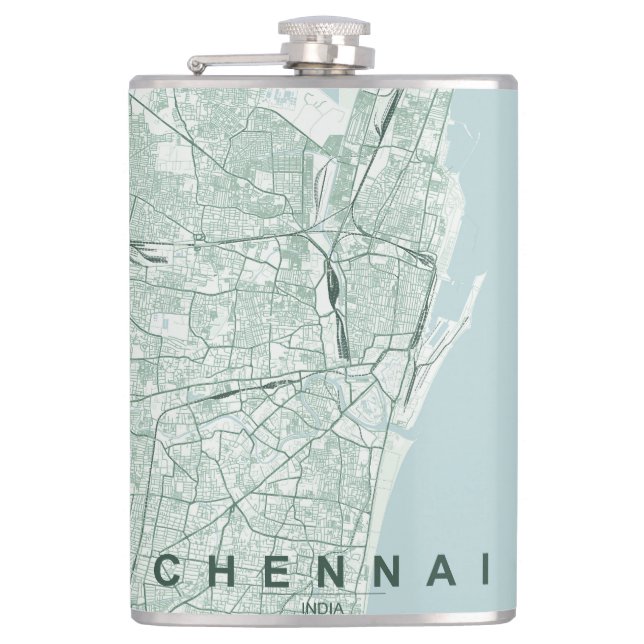 Petaca Mapa de la ciudad de Chennai India Diseño Mínimo (Anverso)