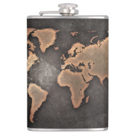 Petaca Mapa del mundo cuero geográfico marrón