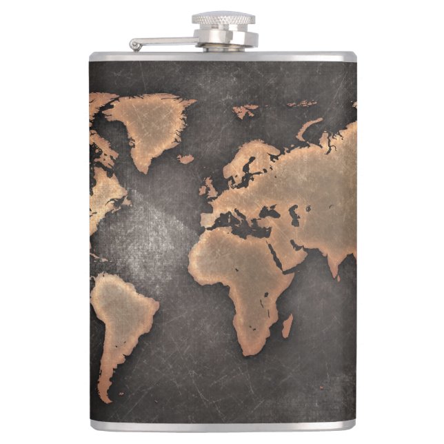 Petaca Mapa del mundo cuero geográfico marrón (Anverso)