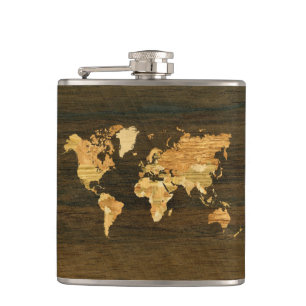 Petaca Mapa del mundo de madera