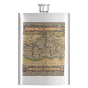 Petaca Mapa del Mundo de Ortelius 1570: Cartografía Antig