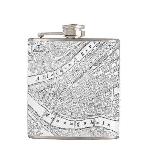 Petaca Mapa del vintage de Pittsburgh (1885)