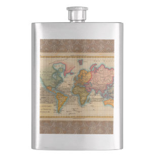 Petaca Mapa Mundial 1780 Planisferio Antiguo de Bonne
