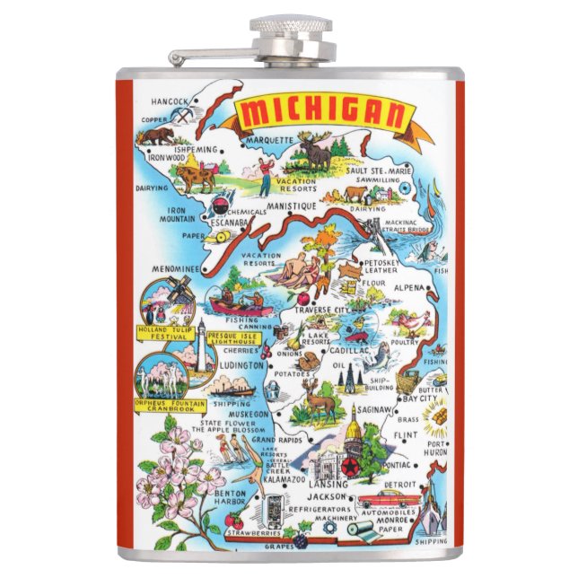 Petaca Mapa postal de Michigan (Anverso)