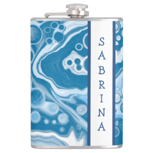 Petaca Marble de arte de fluido digital azul personalizad