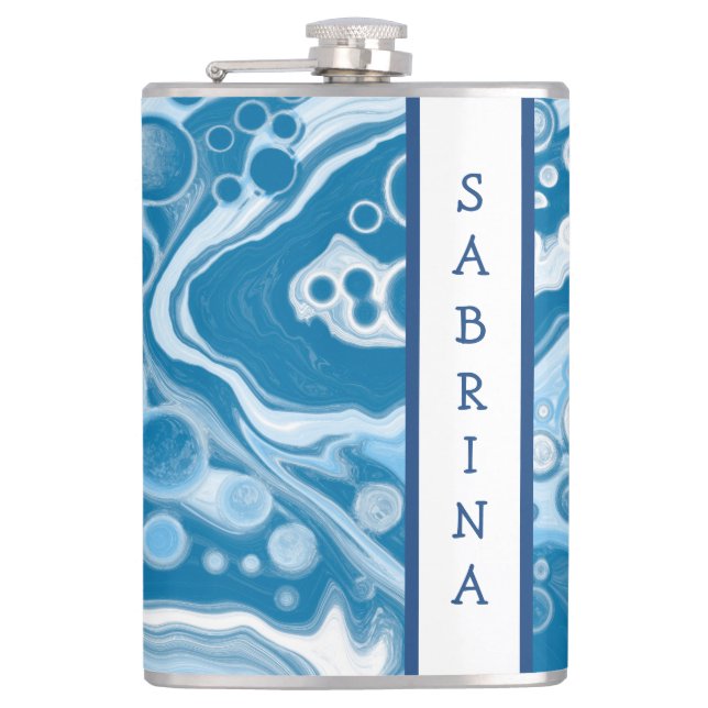 Petaca Marble de arte de fluido digital azul personalizad (Anverso)