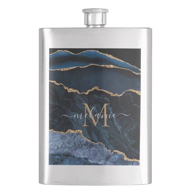 Petaca Marble de oro azul de la marina personalizado (Anverso)