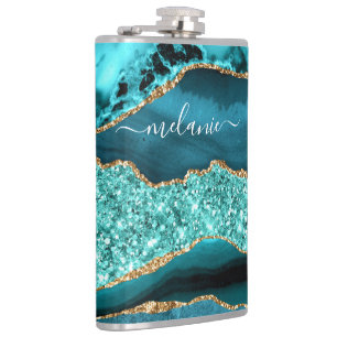 Petaca Marble de oro azul verde azulado Turquoise Nombre 