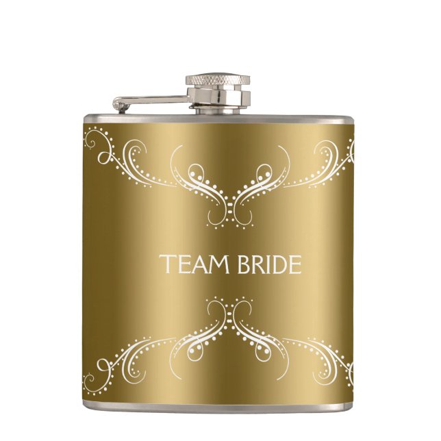 Petaca Marco De Bocadillos Florales Blancos Sobre Oro (Anverso)