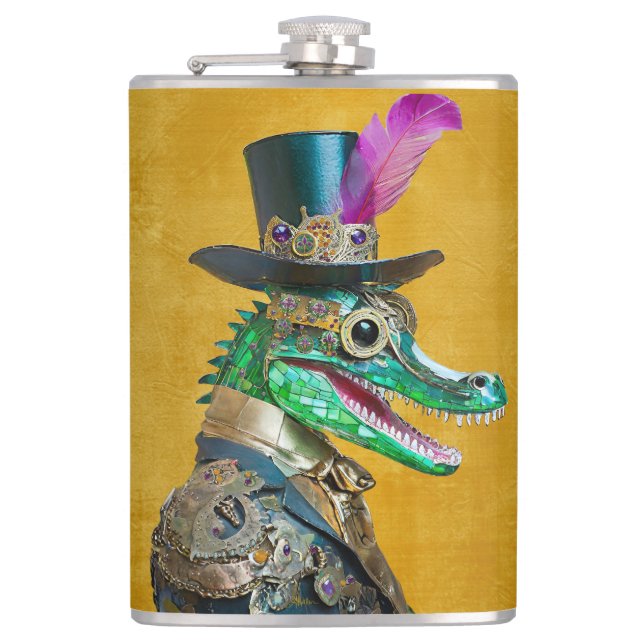 Petaca Mardi Gras Steampunk Fiesta Animal Alligator (Anverso)