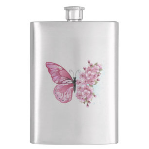 Petaca Mariposa de flores con Sakura rosa