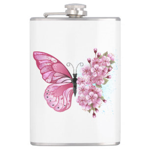 Petaca Mariposa de flores con Sakura rosa