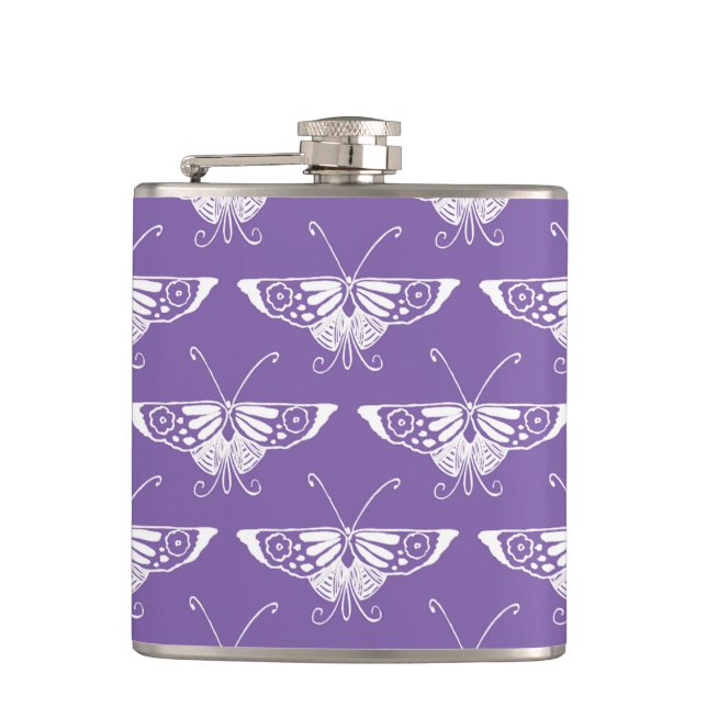 Petaca Mariposa Deco estilizada - Lílago polvoriento (Anverso)