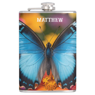 Petaca Mariposa Morfo Azul Personalizada Floral Botánico