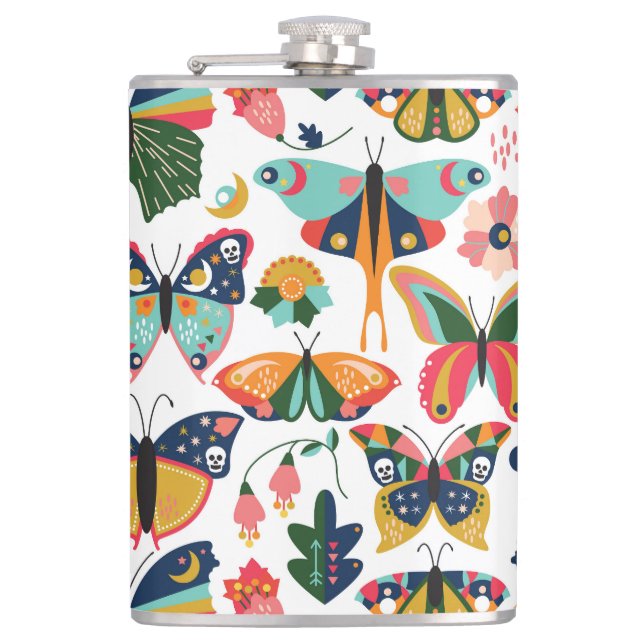 Petaca Mariposas Boho: Patrón de papel tapiz sin costura. (Anverso)