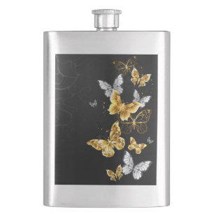 Petaca Mariposas doradas y blancas