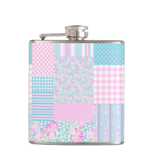 Petaca Mariposas rosas rosas Faux Patchwork Hiper Flask