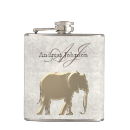 Petaca Mármol Blanco y Elegante Elefante de Oro Monograma