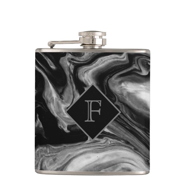 Petaca Mármol Clásico Blanco y Negro Monogramado (Anverso)