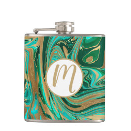 Petaca Mármol líquido verde y dorado