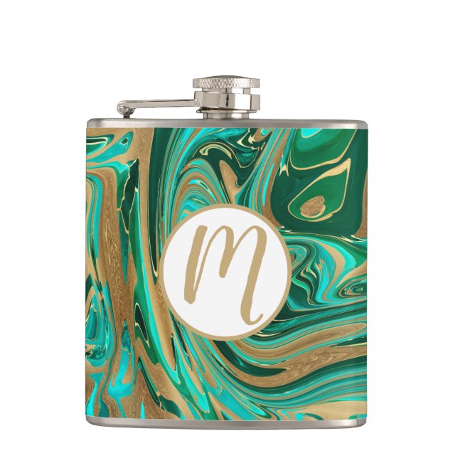 Petaca Mármol líquido verde y dorado (Anverso)