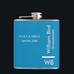Petaca Máscara de cadera Groomsman personalizada de monog<br><div class="desc">Este diseño personalizado de Groomsman presenta un diseño minimalista de tonos azules de confianza. ¡Puede personalizar el nombre,  el título y el novio o agregar el mensaje de su personalizado! Muestra a tu Groomsman cuánto amas y aprecias su participación.</div>