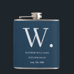 Petaca Máscara de cadera Groomsman personalizada de monog<br><div class="desc">Este diseño personalizado Groomsman presenta un fondo gris de confianza minimalista escrito a mano. ¡Puede personalizar el nombre,  el título y el novio o agregar el mensaje de su personalizado! Muestra a tu Groomsman cuánto amas y aprecias su participación.</div>