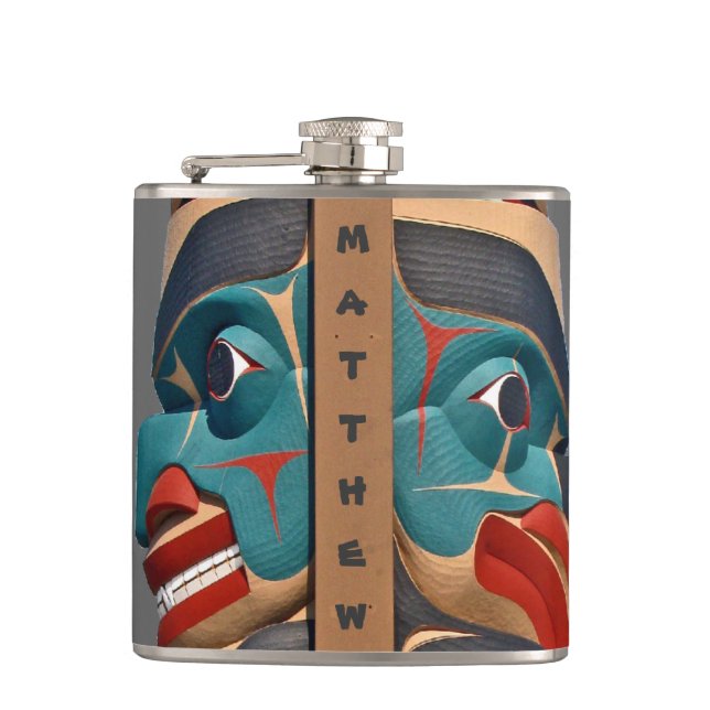 Petaca Máscara de diseño del Tótem del Noroeste del Pacíf (Anverso)