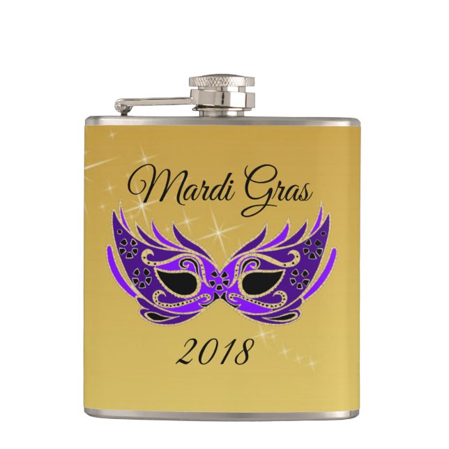 Petaca Máscara de Mardi Gras 2018 sobre el oro (Anverso)