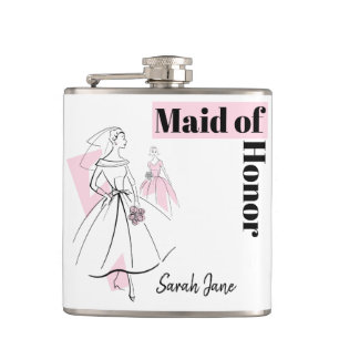 Petaca Máscara de nombre de honor rosa de la novia de mod
