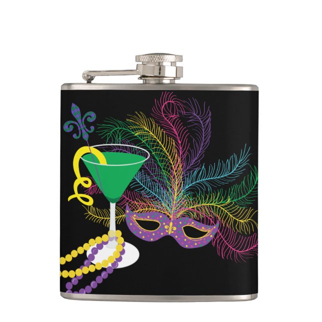 Petaca Máscara de pavo real y Mardi Gras de Martini (Anverso)