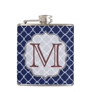 Petaca Máscara de Whiskey de Monograma Azul de la Marina