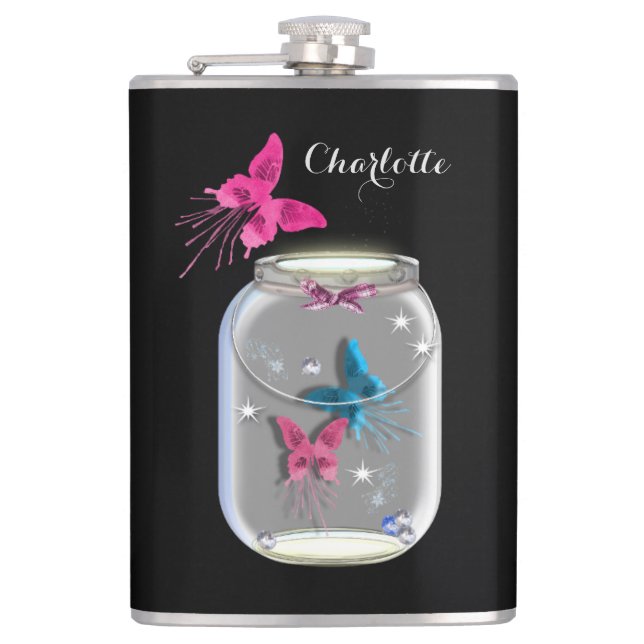 Petaca Mason Jar De Las Mariposas Personalizadas (Anverso)