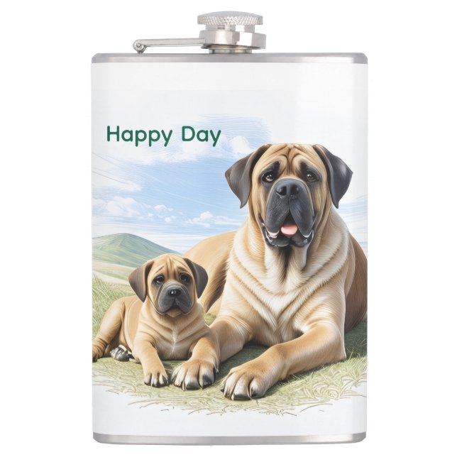 Petaca Mastiff englische Dogge mit Kind im Urlaub (Anverso)