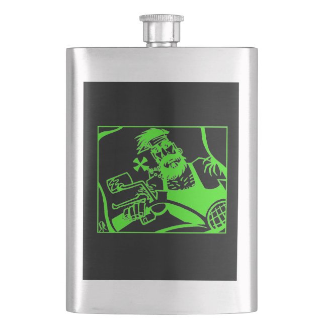 Petaca Matraz de acero inoxidable verde biker (Anverso)