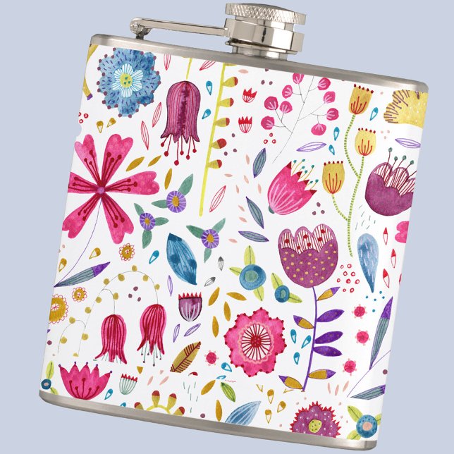 Petaca Matraz de acuarela floral (Watercolor modern floral patttern hip flask)