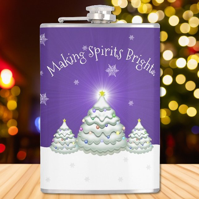 Petaca Matraz de árbol de Navidad con nieve púrpura (Purple Christmas Tree Flask)