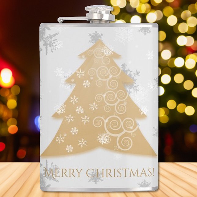 Petaca Matraz de árbol de Navidad festivo de oro (Gold Festive Christmas Tree Flask)