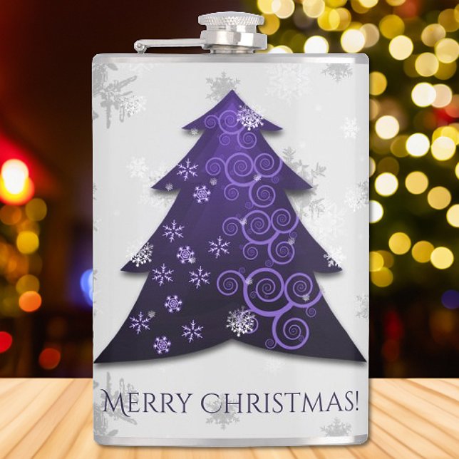 Petaca Matraz de árbol de Navidad morado festivo (Purple Festive Christmas Tree Flask)