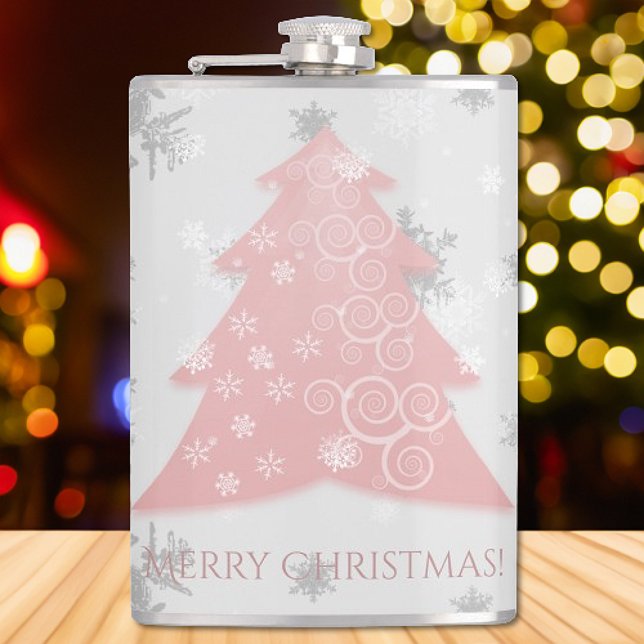 Petaca Matraz de árbol de navidad rosado (Pink Festive Christmas Tree Flask)