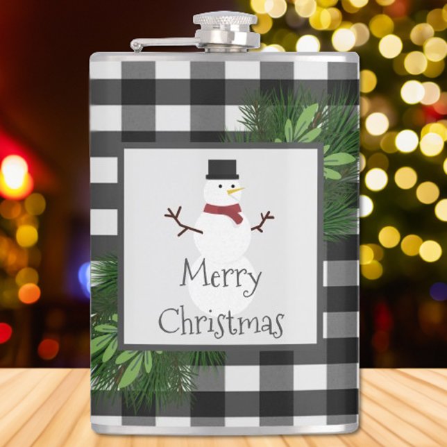 Petaca Matraz de bola de búfalo de nieve (Snowman Buffalo Plaid Flask)