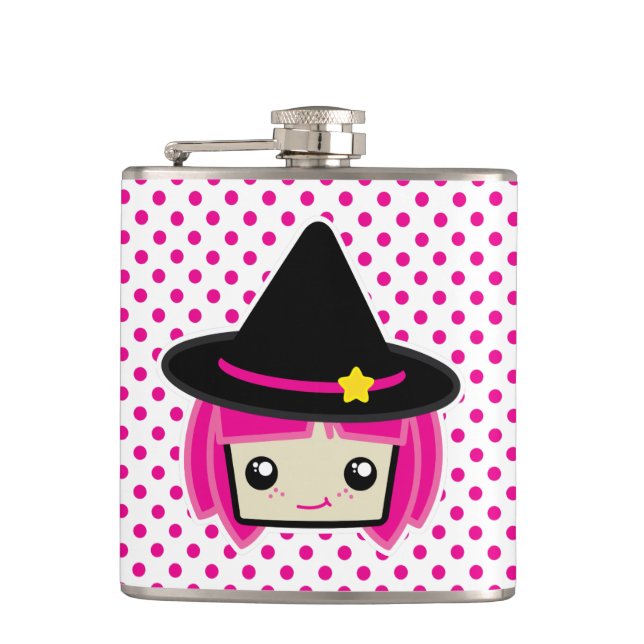 Petaca Matraz de bruja rosada de Kawaii (Anverso)