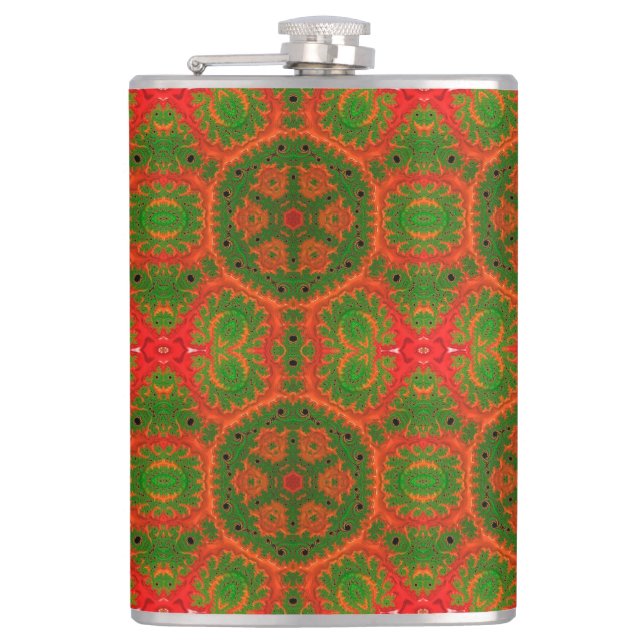 Petaca Matraz de cadera de Kaleidoscope verde y naranja (Anverso)