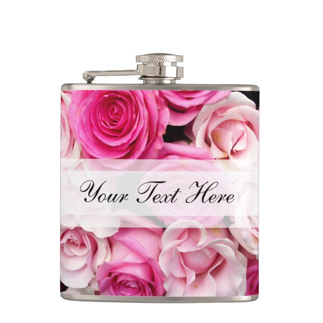 Petaca Matraz de cadera de rosas y blancas personalizados (Anverso)