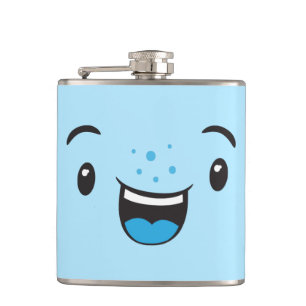Petaca Matraz de cara de Kawaii sonriente azul