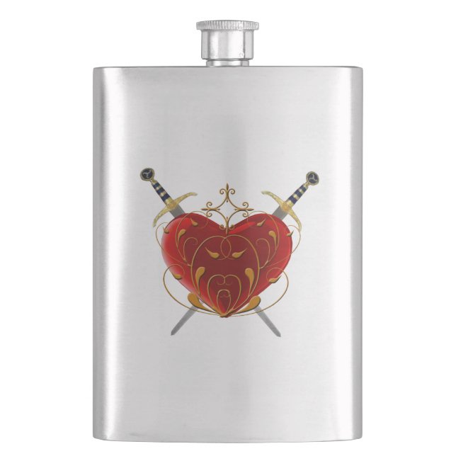 Petaca Matraz de corazón y dagas (Anverso)